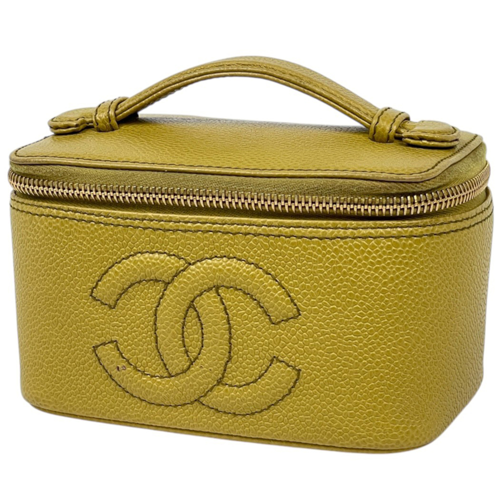 Chanel CHANEL Bag/Cosmetic Pouch Coco Mark Vanity Bag Mirror Caviar Skin Yell...